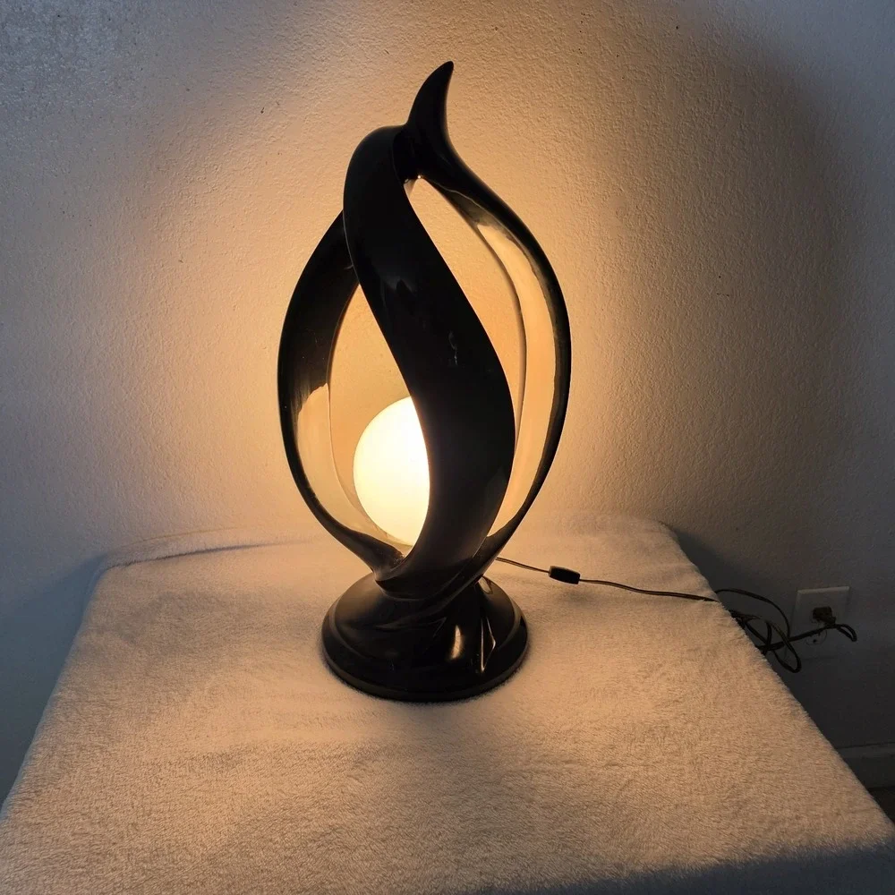 Genuine Harris Lamp of Elegance Ceramic Black Art Deco Electric Lamp Vintage